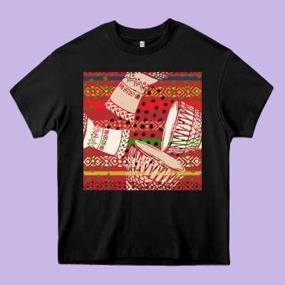 African Drum Colorful Seamless Pattern Heavy Core Tee Designed By Bundleandbundleshop