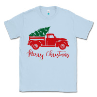 Dusty Blue vintage red truck with christmas Classic Tee - artisFamous