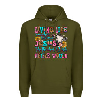 Army Green living life somewhere between jesus take the wheel Premium Hoodie - AdoDesignShop