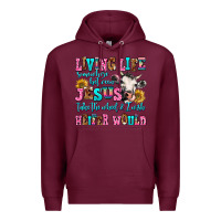 Burgundy living life somewhere between jesus take the wheel Premium Hoodie - AdoDesignShop