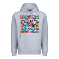Heather Grey living life somewhere between jesus take the wheel Premium Hoodie - AdoDesignShop