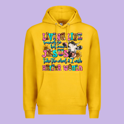 Living Life Somewhere Between Jesus Take The Wheel Premium Hoodie Designed By Adodesignshop