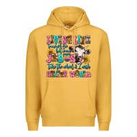 Mustard living life somewhere between jesus take the wheel Premium Hoodie - AdoDesignShop