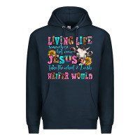 Navy living life somewhere between jesus take the wheel Premium Hoodie - AdoDesignShop