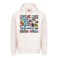 Pale Pink living life somewhere between jesus take the wheel Premium Hoodie - AdoDesignShop