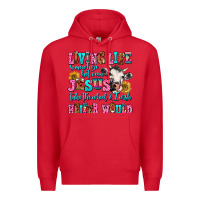 Red living life somewhere between jesus take the wheel Premium Hoodie - AdoDesignShop