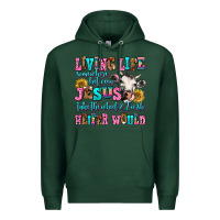 Sports Green living life somewhere between jesus take the wheel Premium Hoodie - AdoDesignShop