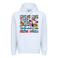 White living life somewhere between jesus take the wheel Premium Hoodie - AdoDesignShop