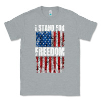 Heather Grey I STAND FOR FREEDOM WITH A DISTRESSED AMERICAN FLAG Classic Tee - artisFamous