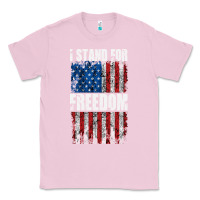 Bubblegum Pink I STAND FOR FREEDOM WITH A DISTRESSED AMERICAN FLAG Classic Tee - artisFamous