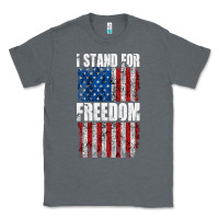 Charcoal Heather I STAND FOR FREEDOM WITH A DISTRESSED AMERICAN FLAG Classic Tee - artisFamous