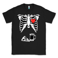 Black dad skeleton halloween beer pizza Classic Tee - artisFamous