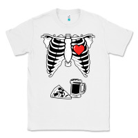 White dad skeleton halloween beer pizza Classic Tee - artisFamous