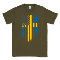 Army Green Sweden Swedish Roots American Flag | Canadian Roots Classic Tee - artisFamous