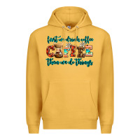 Mustard first we drink coffee then we do things Premium Hoodie - AdoDesignShop