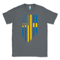 Charcoal Heather Sweden Swedish Roots American Flag | Canadian Roots Classic Tee - artisFamous