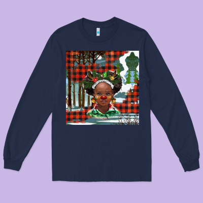 Christmas African Girl Long Sleeve Tee Designed By Barkaloodesign