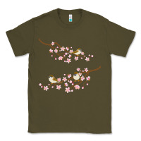 Army Green cherry blossom sakura with bird Classic Tee - artisFamous
