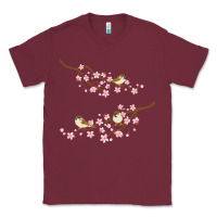 Burgundy cherry blossom sakura with bird Classic Tee - artisFamous
