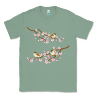 Sage cherry blossom sakura with bird Classic Tee - artisFamous