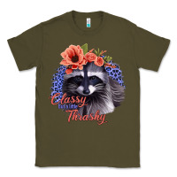 Army Green Classy But A Little Thrashy Racoon With Flowers Classic Tee - Jasminsmagicworld