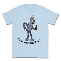 Dusty Blue Futurama Ctrl Alt Shift Kill Bender Classic Tee - artisFamous