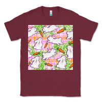 Burgundy Easter Bunnies With Carrots Seamless Pattern Classic Tee - BundleAndBundleShop