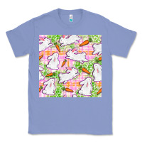 Colony Blue Easter Bunnies With Carrots Seamless Pattern Classic Tee - BundleAndBundleShop