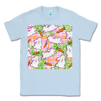 Dusty Blue Easter Bunnies With Carrots Seamless Pattern Classic Tee - BundleAndBundleShop