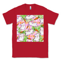 Red Easter Bunnies With Carrots Seamless Pattern Classic Tee - BundleAndBundleShop