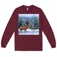Burgundy winter deer Long Sleeve Tee - BarkalooDesign