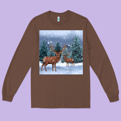 Winter Deer Long Sleeve Tee Designed By Barkaloodesign