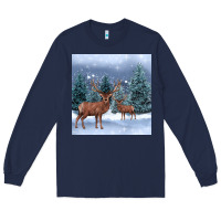 Navy winter deer Long Sleeve Tee - BarkalooDesign