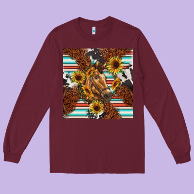 Western Horse Long Sleeve Tee Designed By Barkaloodesign