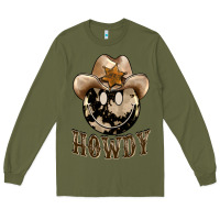 Army Green howdy smiley face Long Sleeve Tee - BarkalooDesign