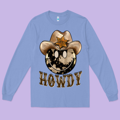 Howdy Smiley Face Long Sleeve Tee Designed By Barkaloodesign