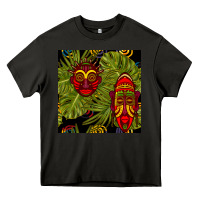 Asphalt african masks and monstera leaf seamless pattern Heavy Core Tee - BundleAndBundleShop