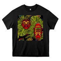 Black african masks and monstera leaf seamless pattern Heavy Core Tee - BundleAndBundleShop