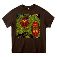 Chocolate Brown african masks and monstera leaf seamless pattern Heavy Core Tee - BundleAndBundleShop