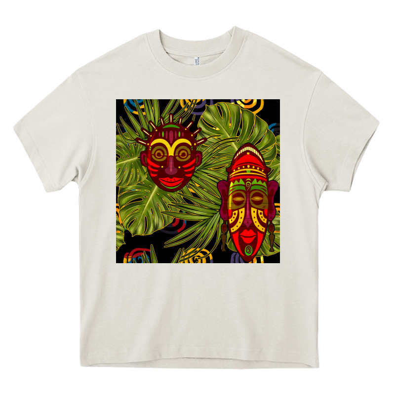 African Masks And Monstera Leaf Seamless Pattern Heavy Core Tee by BundleAndBundleShop | Teevron