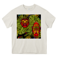 Cream african masks and monstera leaf seamless pattern Heavy Core Tee - BundleAndBundleShop