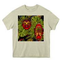 Mossy african masks and monstera leaf seamless pattern Heavy Core Tee - BundleAndBundleShop