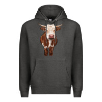 Charcoal Heather hereford cow Premium Hoodie - RanaPortraitStore