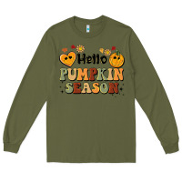 Army Green hello pumpkin season Long Sleeve Tee - BarkalooDesign