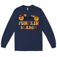 Navy hello pumpkin season Long Sleeve Tee - BarkalooDesign