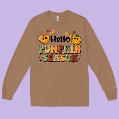 Hello Pumpkin Season Long Sleeve Tee Designed By Barkaloodesign