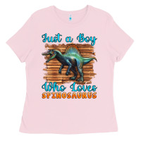 Bubblegum Pink just a boy who loves baby spinosaurus Ladies Tee - Artiststas