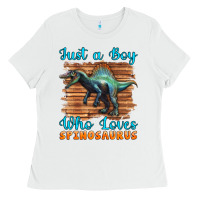 White just a boy who loves baby spinosaurus Ladies Tee - Artiststas