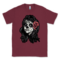 Burgundy sugar skull lady Classic Tee - artisFamous
