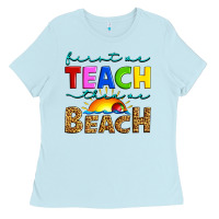 Baby Blue first we teach then we beach Ladies Tee - Artiststas